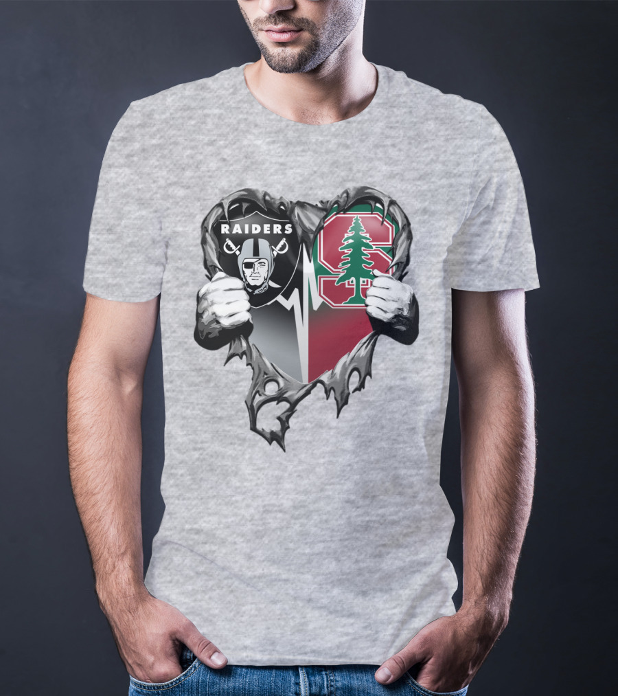 Raiders Stanford Cardinal Heart Football Fusion T-Shirt