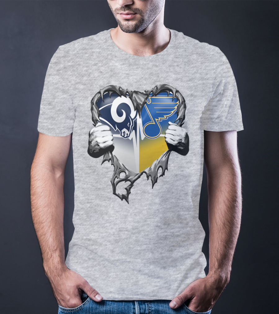 St. Louis Rams And Blues Heart Torn T-Shirt