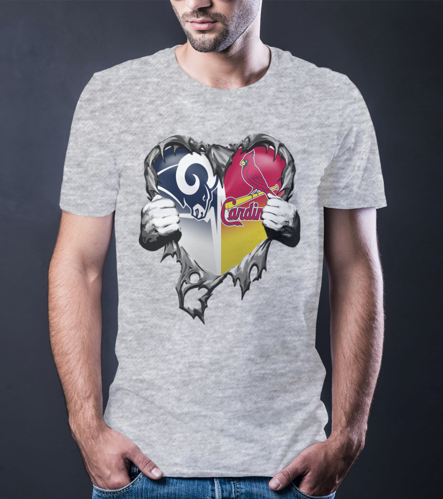 Rams Cardinals Heart Rip Combo T-Shirt