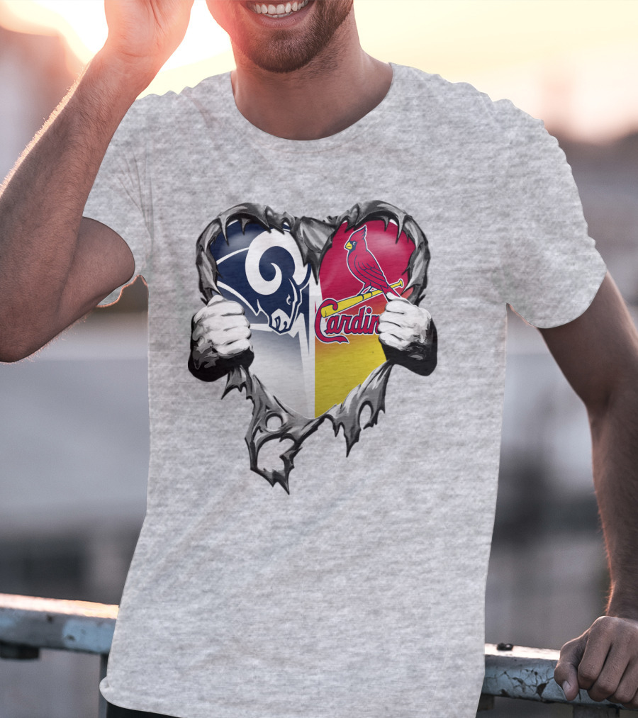 Rams Cardinals Heart Rip Combo T-Shirt