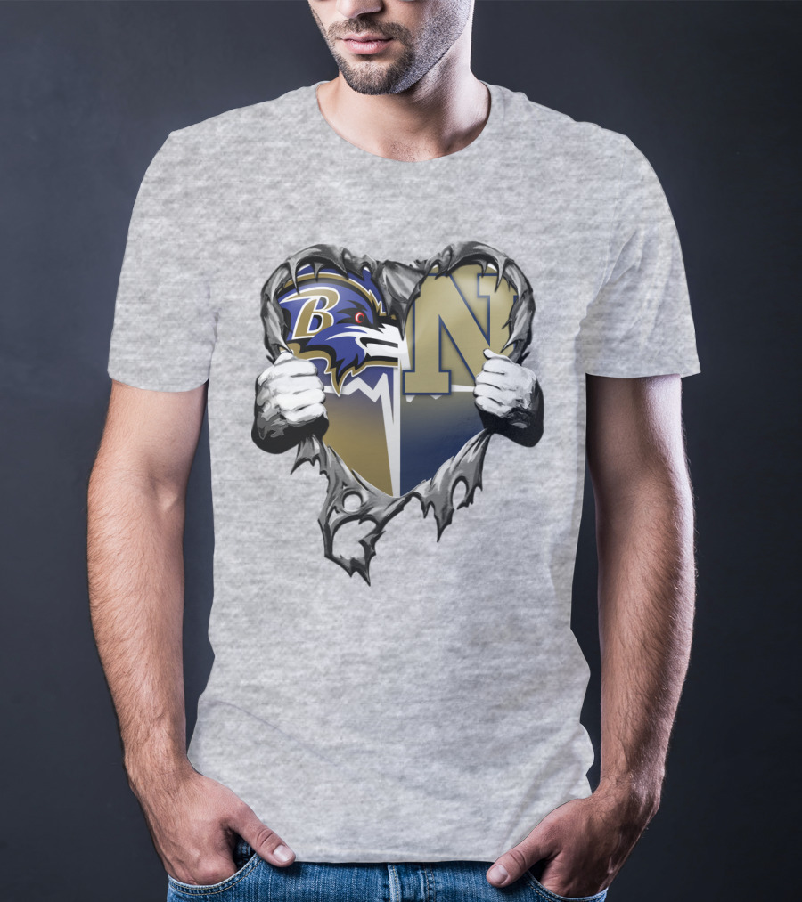 Baltimore Ravens Navy Midshipmen Heart T-Shirt