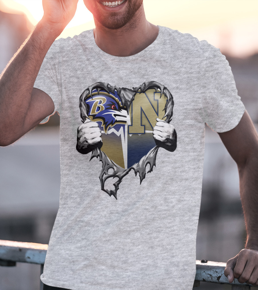 Baltimore Ravens Navy Midshipmen Heart T-Shirt