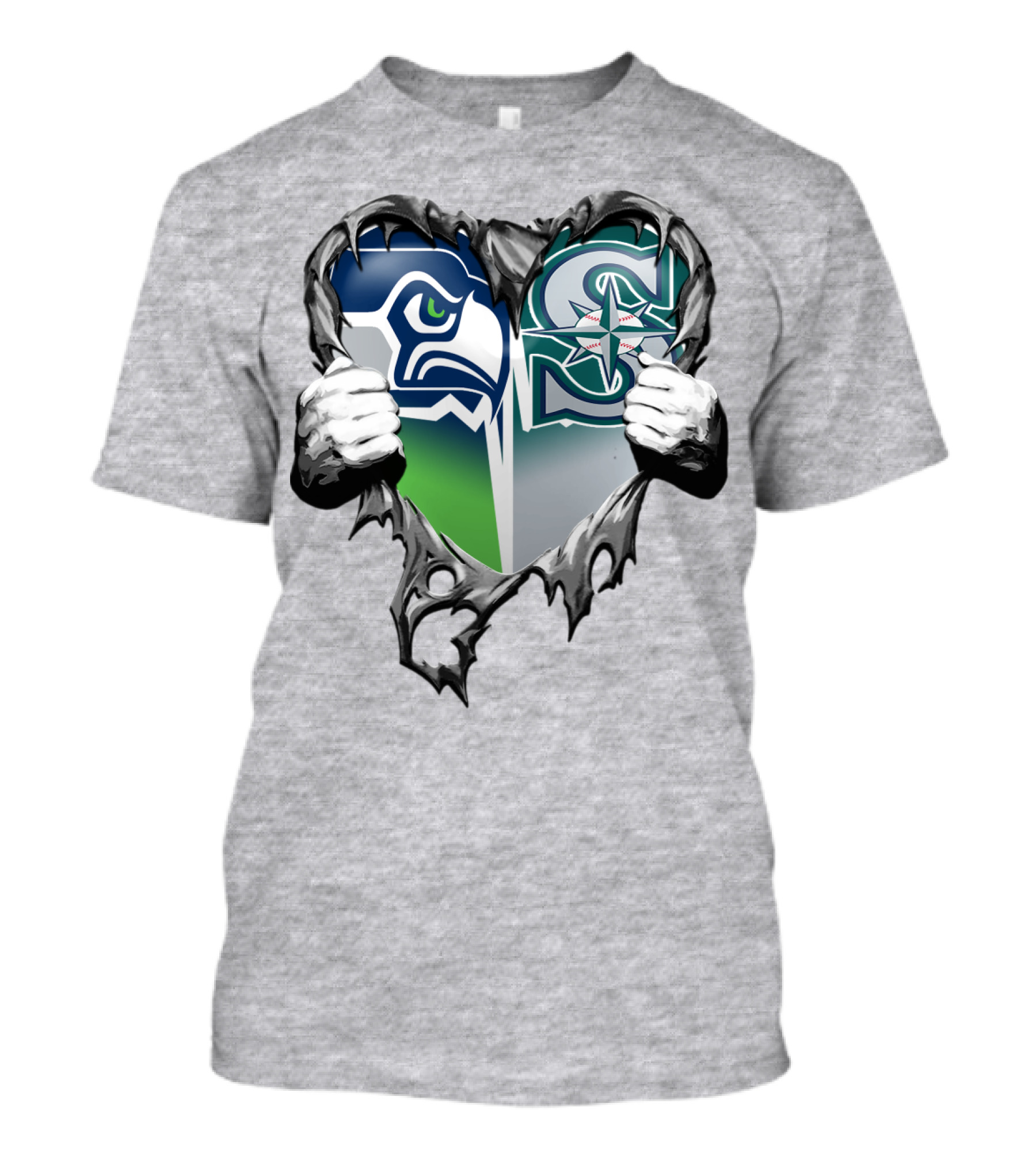 Seahawks Mariners Heart Hands Logo Fusion T-Shirt