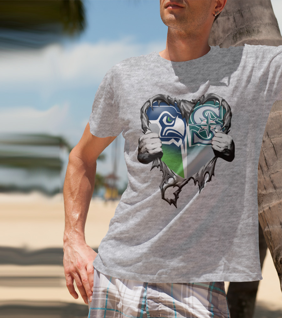 Seahawks Mariners Heart Hands Logo Fusion T-Shirt