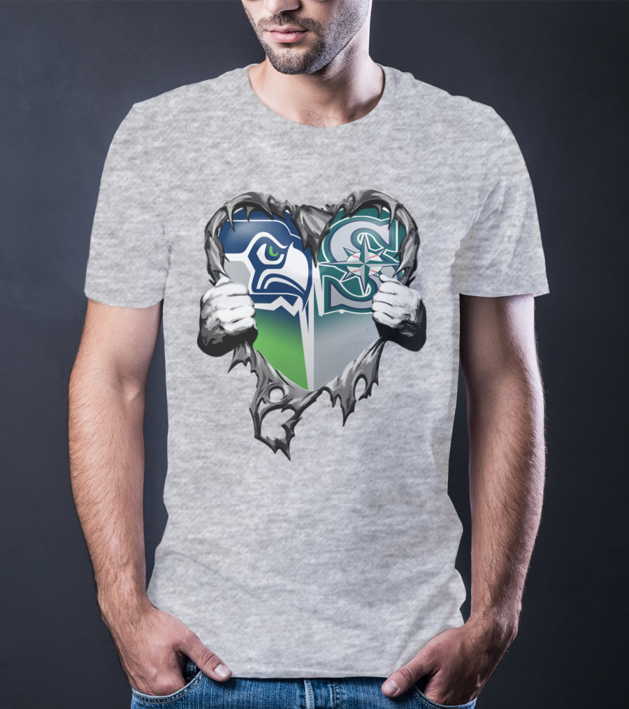 Seahawks Mariners Heart Hands Logo Fusion T-Shirt