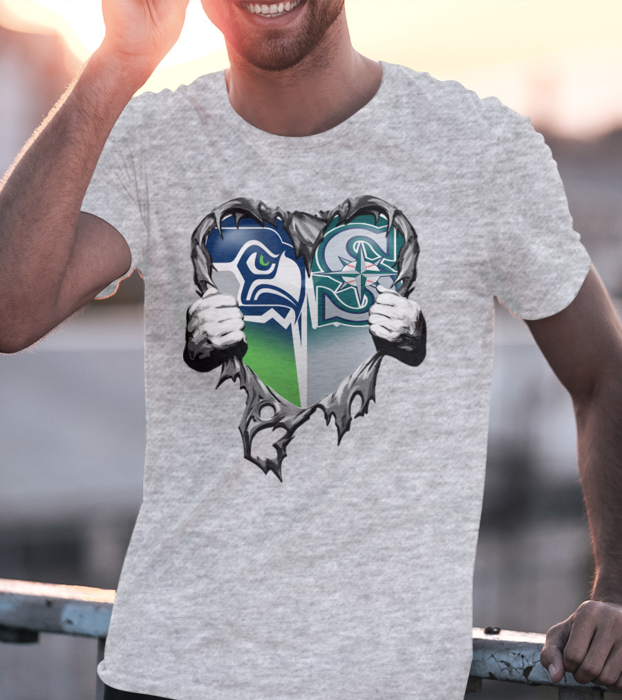 Seahawks Mariners Heart Hands Logo Fusion T-Shirt