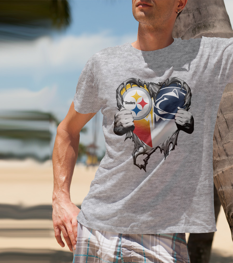 Steelers Penn State Heart Logo Hands T-Shirt