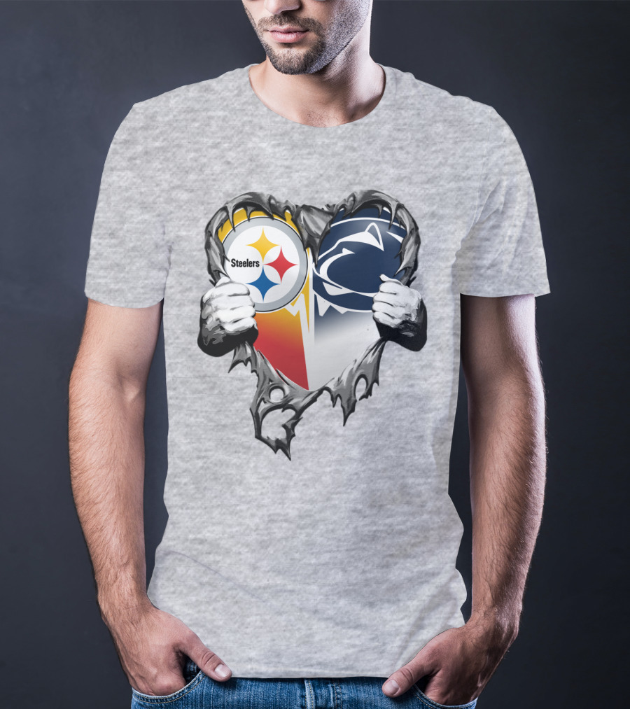 Steelers Penn State Heart Logo Hands T-Shirt