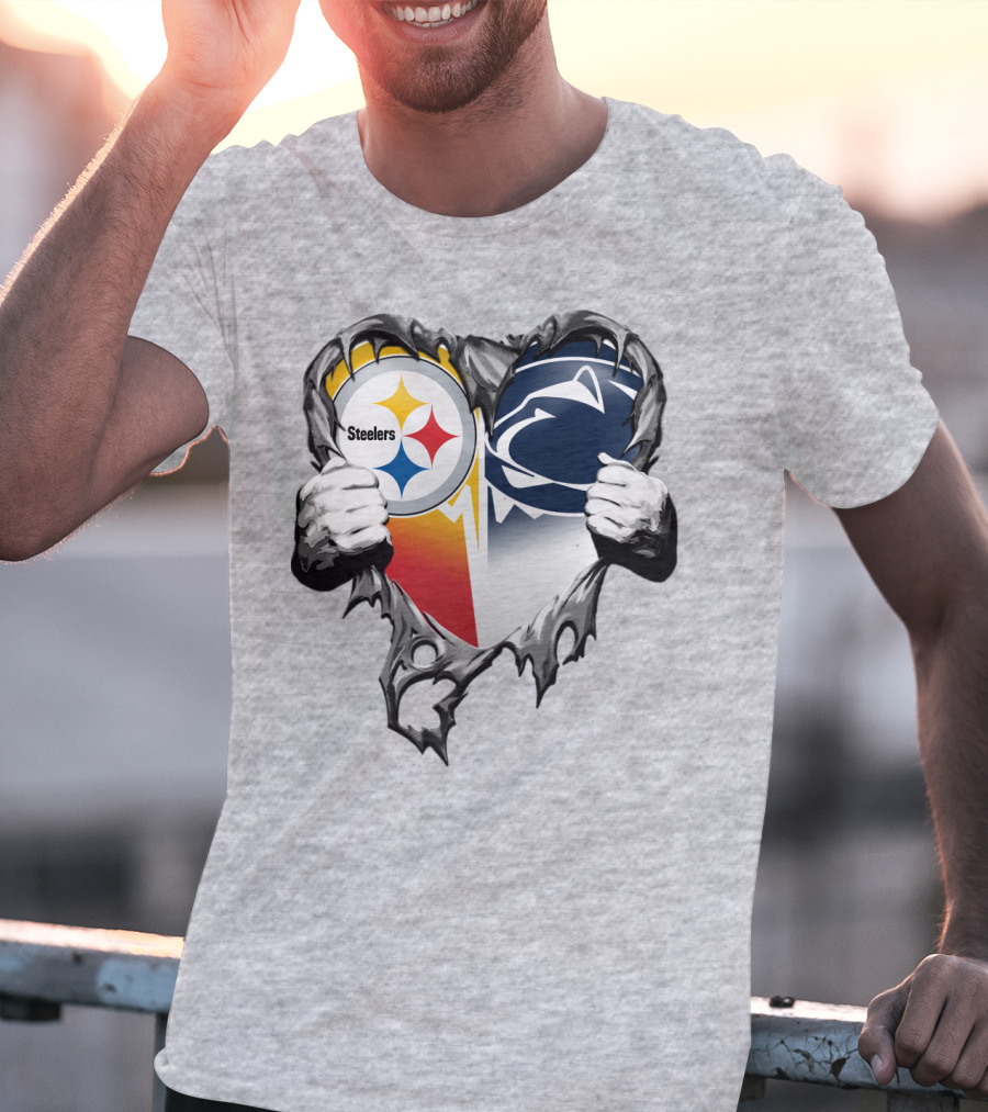 Steelers Penn State Heart Logo Hands T-Shirt