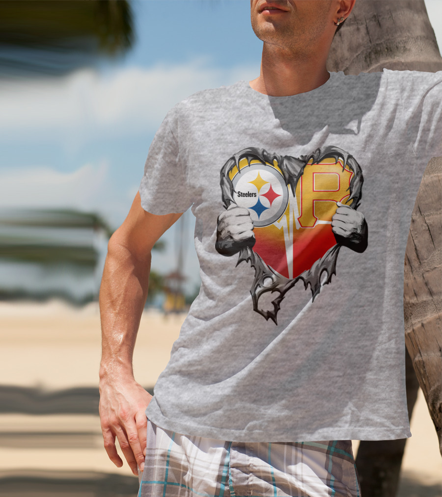 Steelers Pirates Heart Logo Fusion T-Shirt