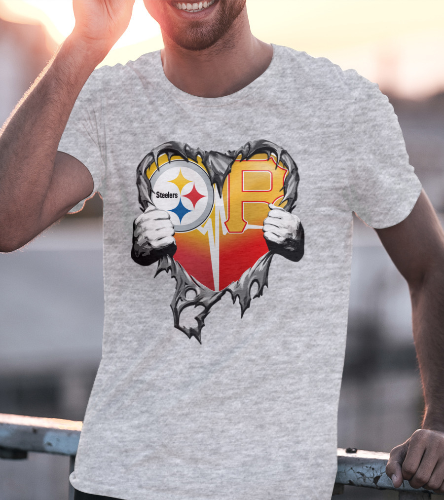 Steelers Pirates Heart Logo Fusion T-Shirt