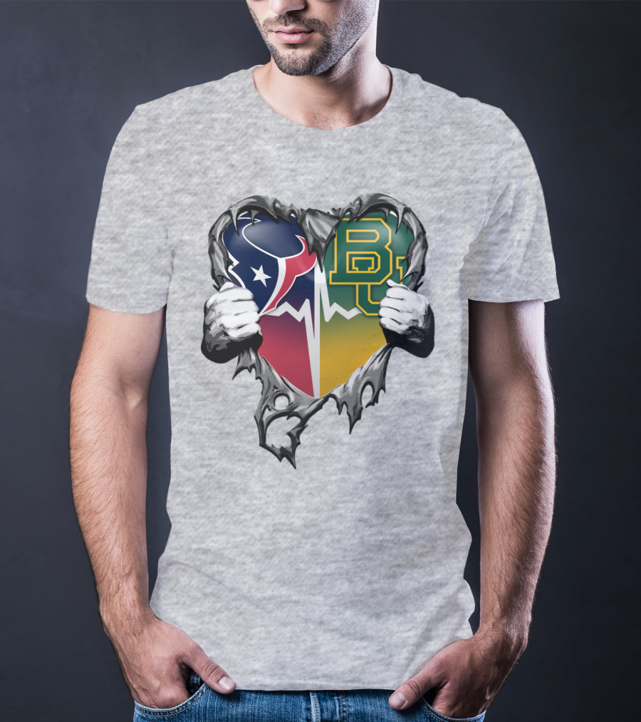 Houston Texans Baylor Bears Heart Rip T-Shirt