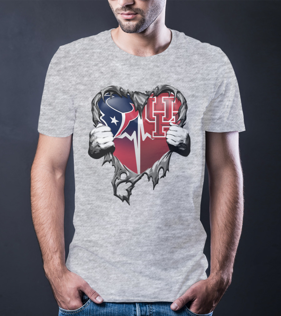 Houston Texans Uh Cougars Heart Teardown T-Shirt