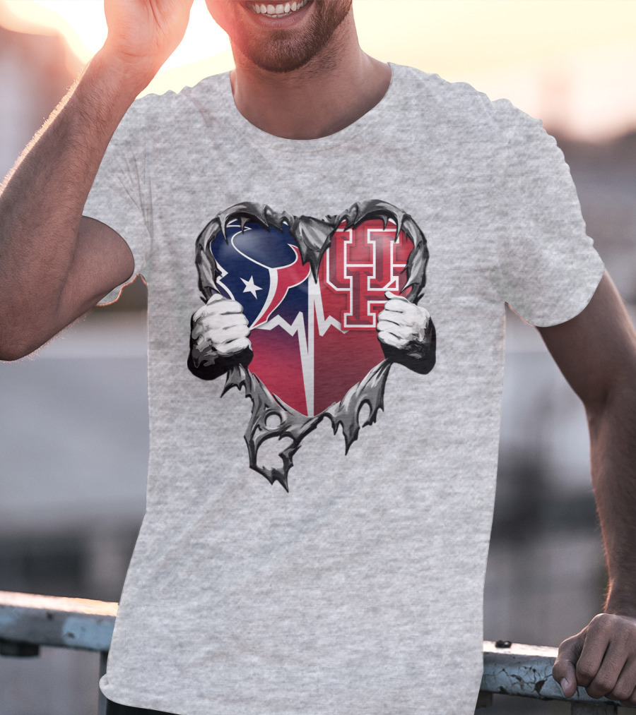 Houston Texans Uh Cougars Heart Teardown T-Shirt