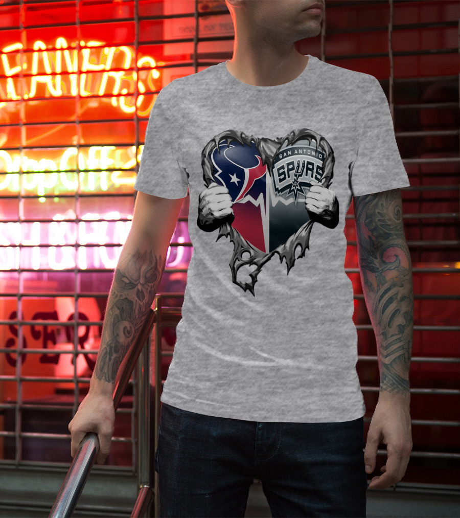 Houston Texans San Antonio Spurs Heart Design Xatt119 T-Shirt
