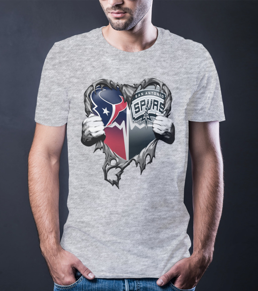 Houston Texans San Antonio Spurs Heart Design Xatt119 T-Shirt