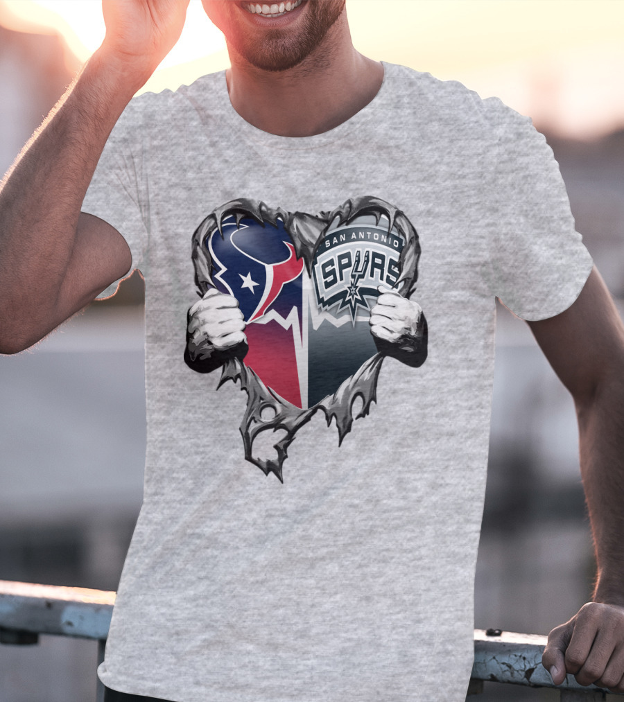Houston Texans San Antonio Spurs Heart Design Xatt119 T-Shirt