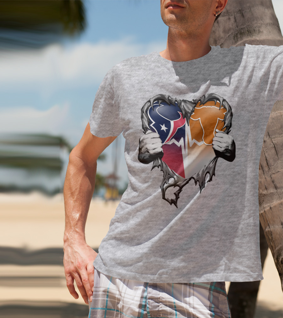 Houston Texans Dallas Cowboys Split Heart T-Shirt