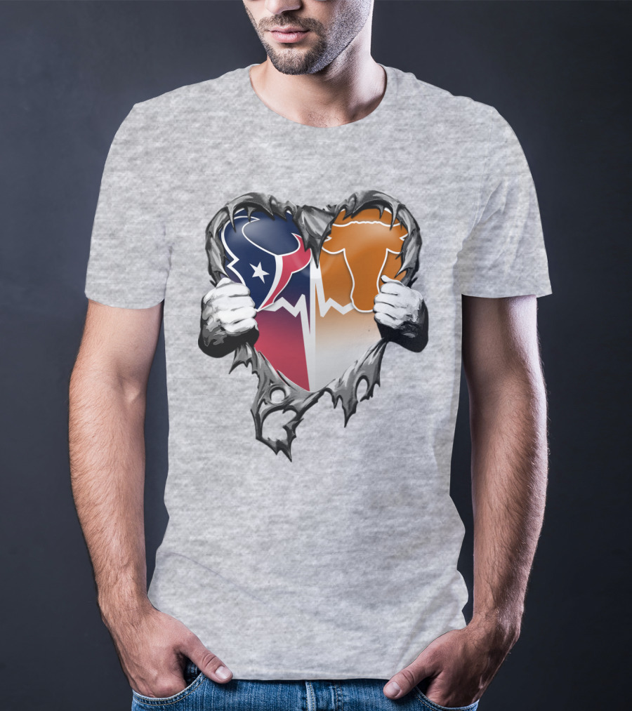 Houston Texans Dallas Cowboys Split Heart T-Shirt