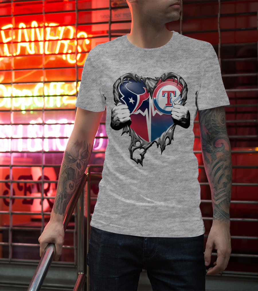 Houston Texans And Texas Rangers Heart T-Shirt