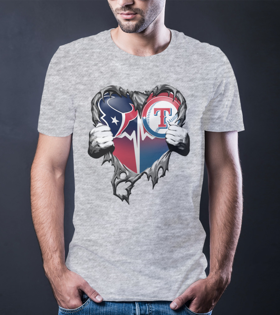 Houston Texans And Texas Rangers Heart T-Shirt