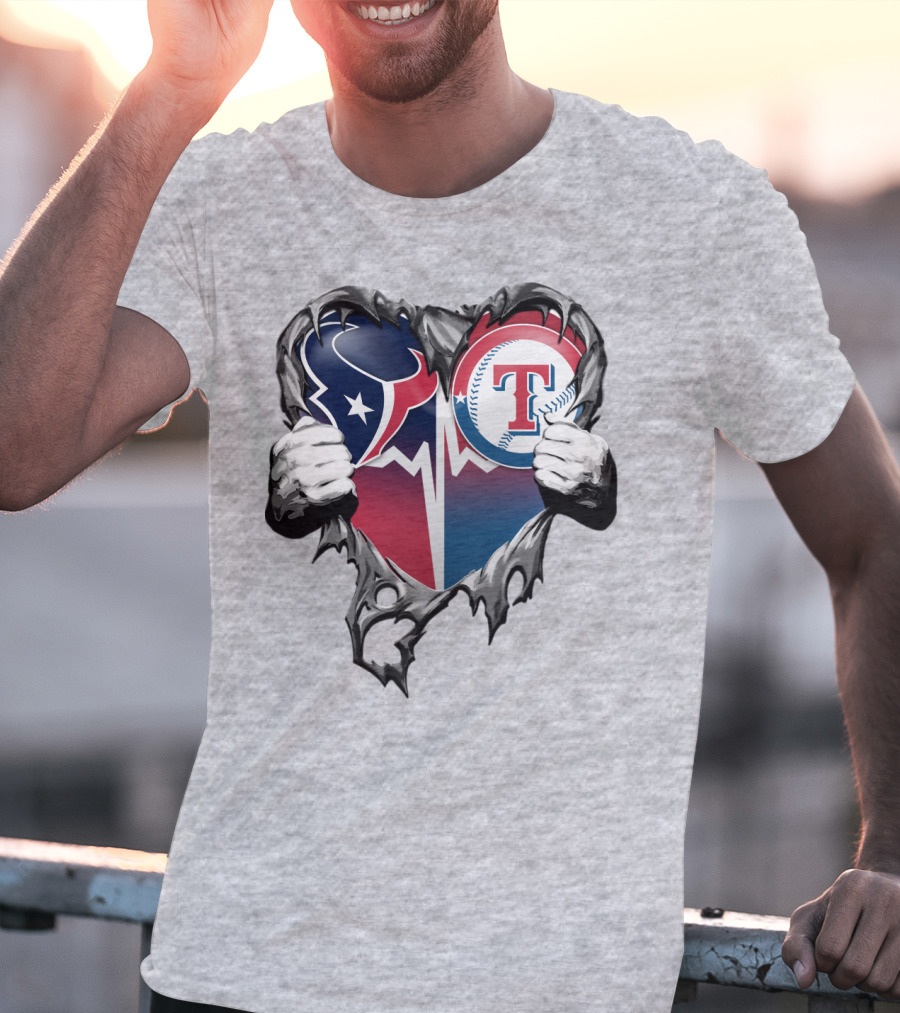 Houston Texans And Texas Rangers Heart T-Shirt