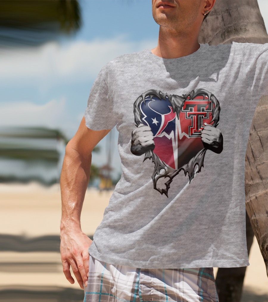 Houston Texans Texas Tech Heart Logo Peeling T-Shirt