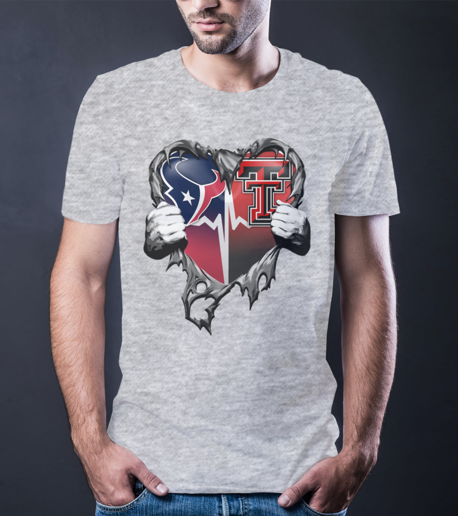 Houston Texans Texas Tech Heart Logo Peeling T-Shirt
