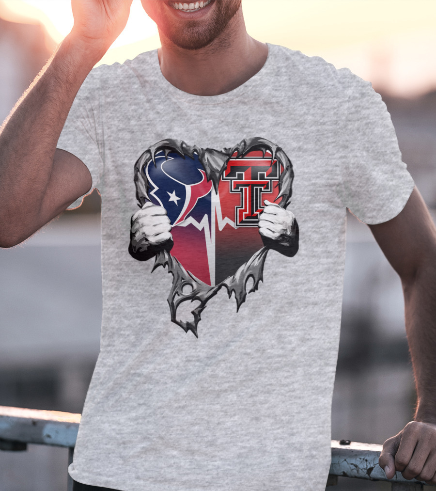 Houston Texans Texas Tech Heart Logo Peeling T-Shirt