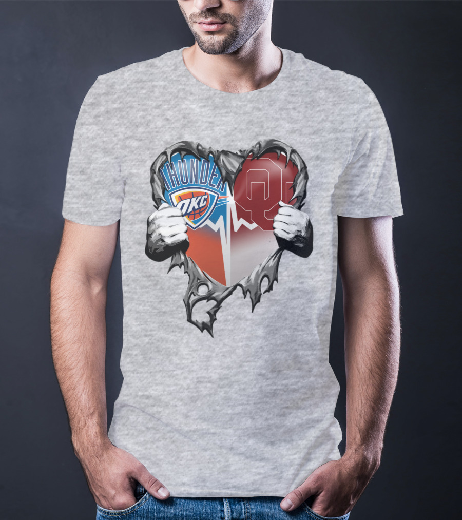 Oklahoma City Thunder Ou Sooners Torn Heart T-Shirt