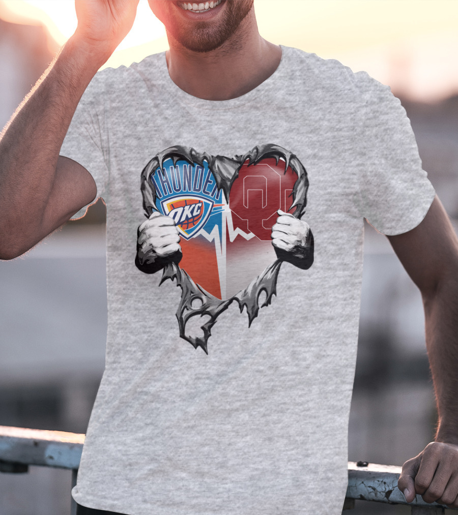 Oklahoma City Thunder Ou Sooners Torn Heart T-Shirt