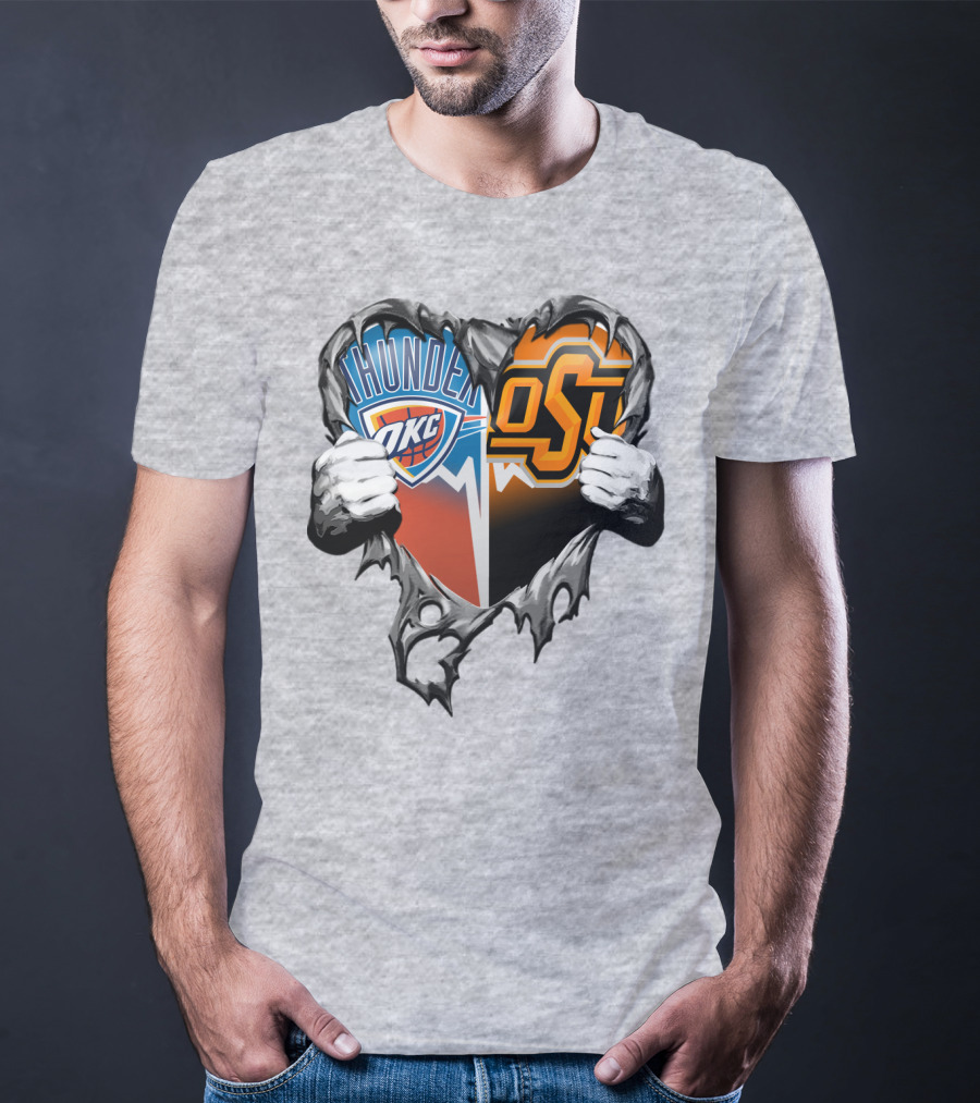 Okc Thunder Osu Cowboys Heart T-Shirt