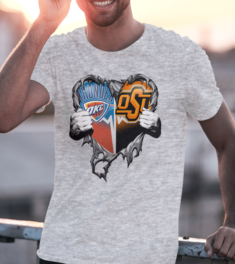 Okc Thunder Osu Cowboys Heart T-Shirt