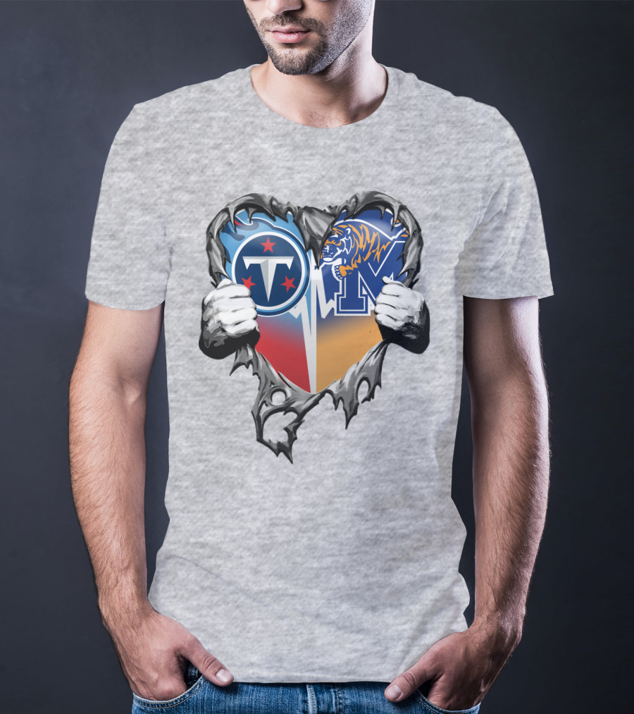 Tennessee Titans And Memphis Tigers Heart Design Xatt129 T-Shirt