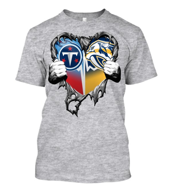Tennessee Titans And Nashville Predators Heart T-Shirt