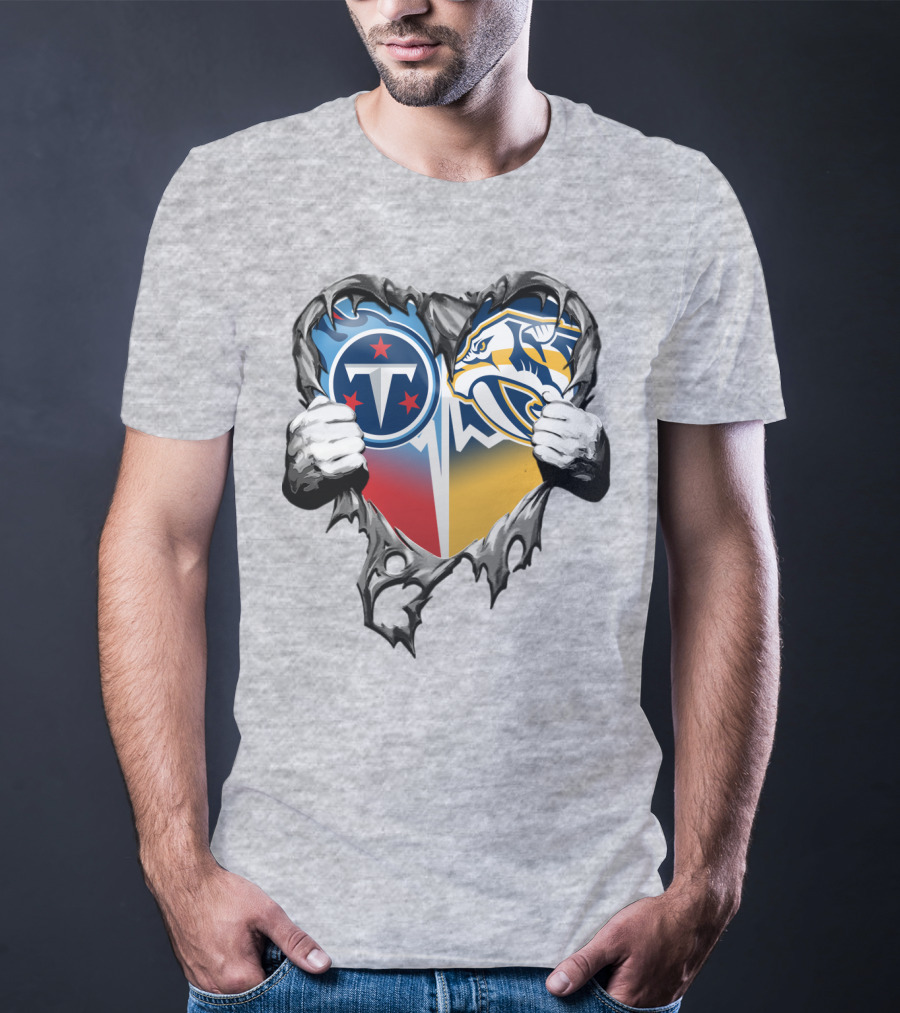 Tennessee Titans And Nashville Predators Heart T-Shirt