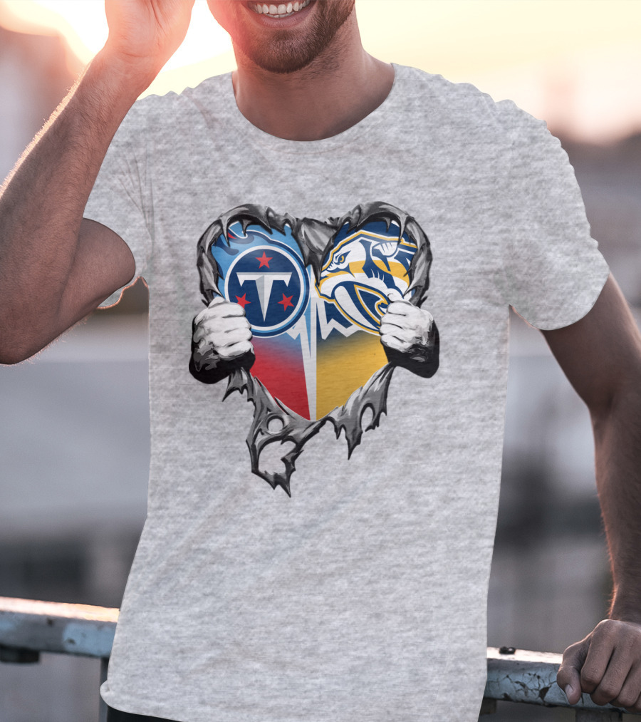 Tennessee Titans And Nashville Predators Heart T-Shirt