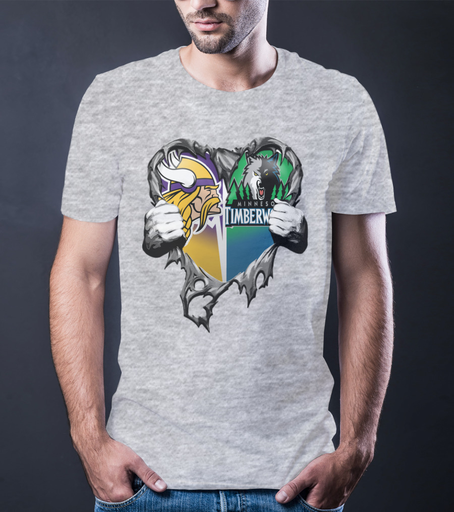 Minnesota Vikings Minnesota Timberwolves Heart Logo Mashup T-Shirt