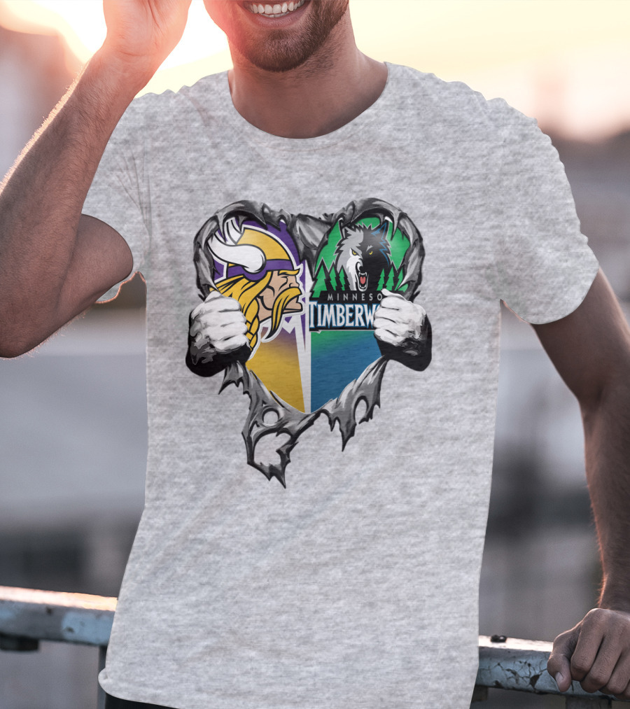 Minnesota Vikings Minnesota Timberwolves Heart Logo Mashup T-Shirt