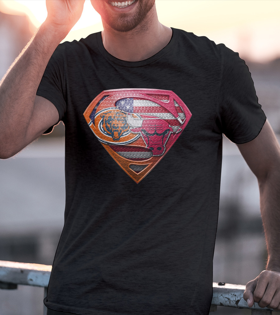 Chicago Bears Bulls Superman American Flag T-Shirt