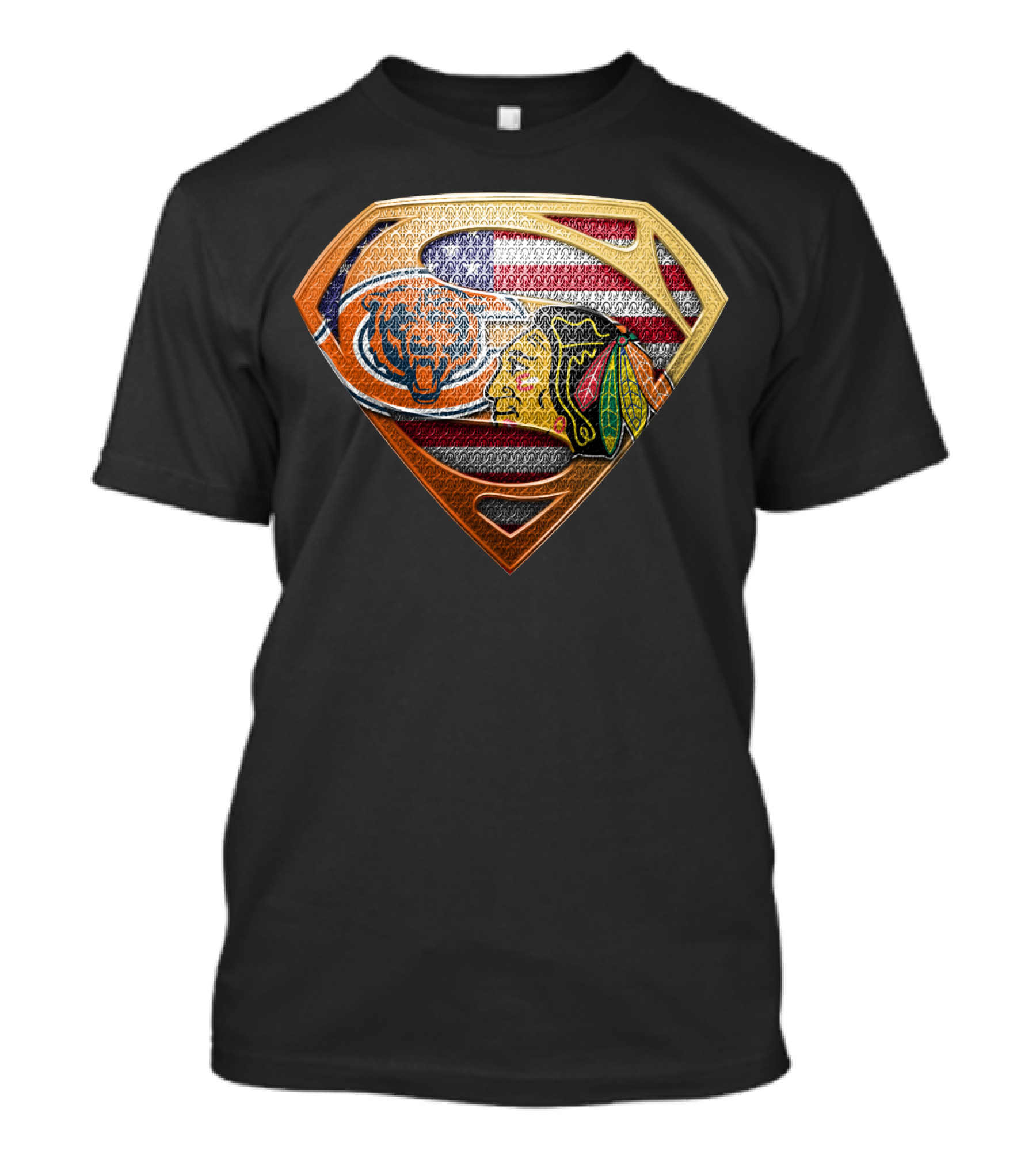 Chicago Bears Blackhawks Flag Superman T-Shirt