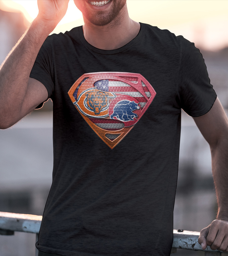 Chicago Bears Superman Shield American Flag T-Shirt