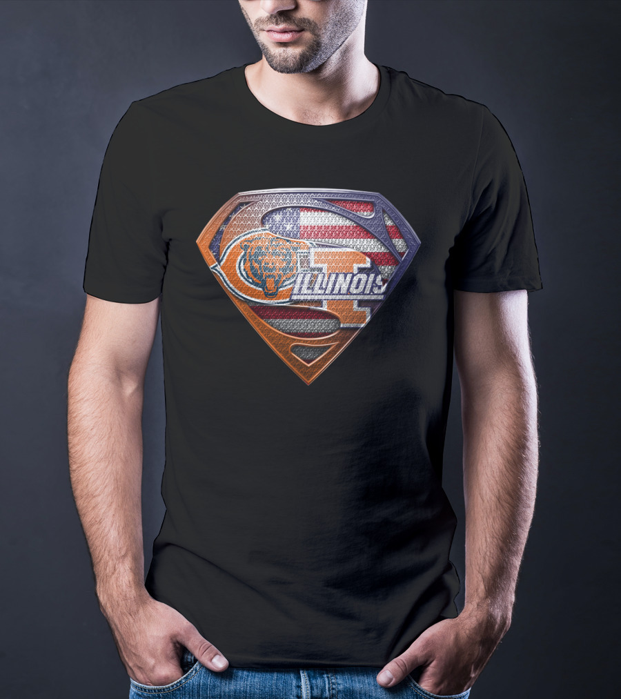 Illinois Bears American Flag Superman T-Shirt