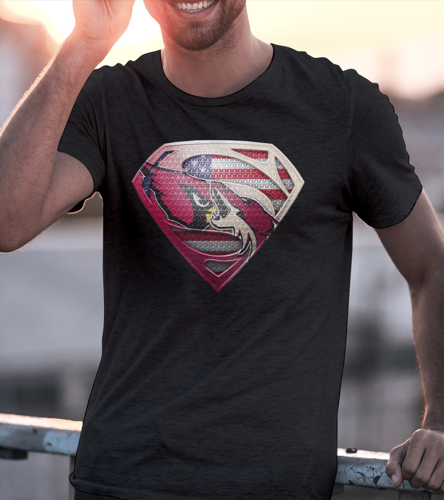 Arizona Cardinals Superman Logo American Flag Shield T-Shirt