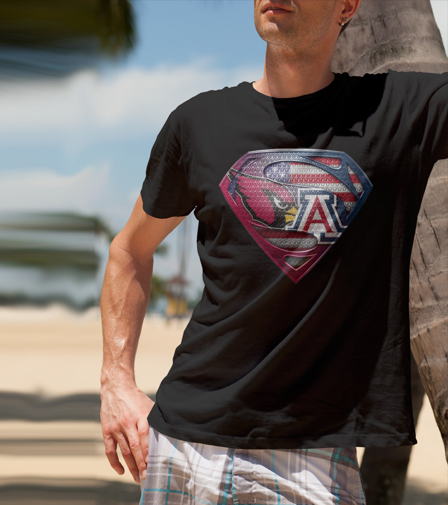 Arizona Cardinals Usa Flag Arizona Wildcats Superman Shield T-Shirt