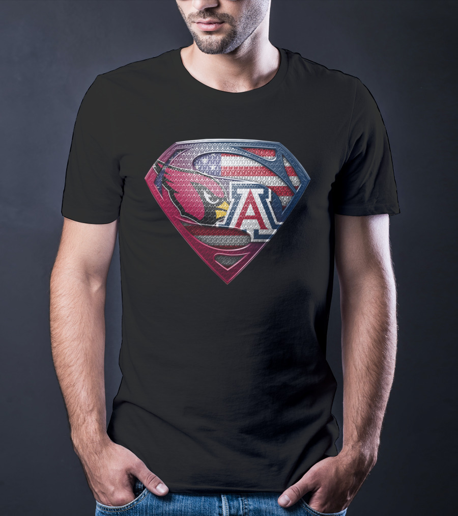 Arizona Cardinals Usa Flag Arizona Wildcats Superman Shield T-Shirt