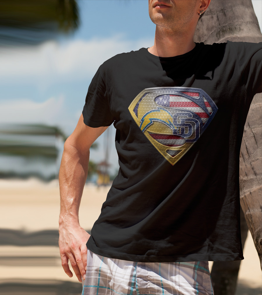 Superman Logo With San Diego Chargers And Padres Usa Flag Elements T-Shirt