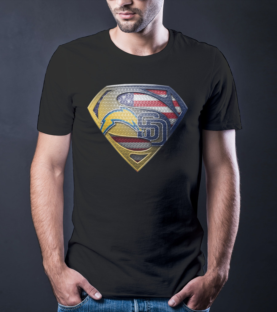 Superman Logo With San Diego Chargers And Padres Usa Flag Elements T-Shirt