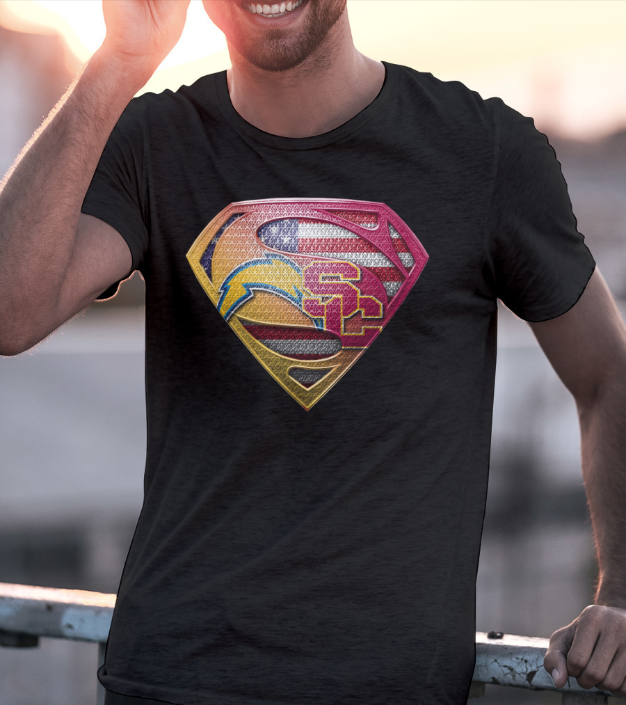 Us Flag Superman Logo Chargers Usc Football Team Colors T-Shirt