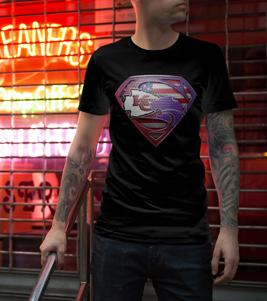 Kansas City Chiefs Kansas State Wildcats American Flag Superman T-Shirt